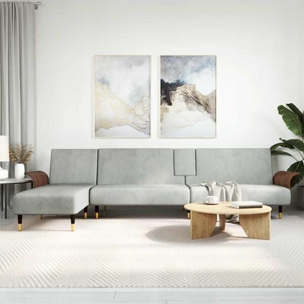 vidaXL L-formad bäddsoffa ljusgrå 279x140x70 cm sammet Grå