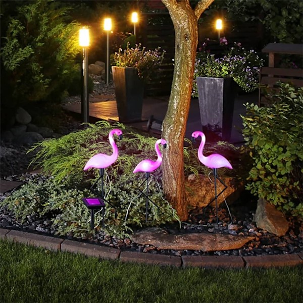 HI Soldriven LED trädgårdsflamingo 3 st Rosa