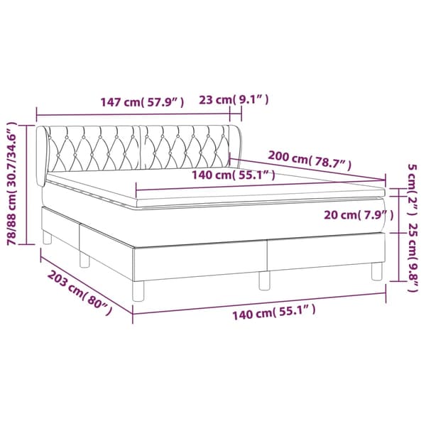 vidaXL Ramsäng med madrass mörkgrå 140x200 cm sammet Grå