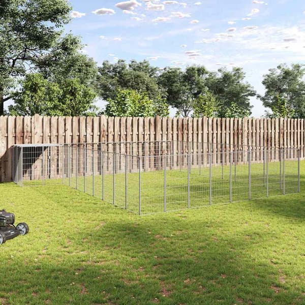 vidaXL Hundgård silver 37,51 m² stål Silver