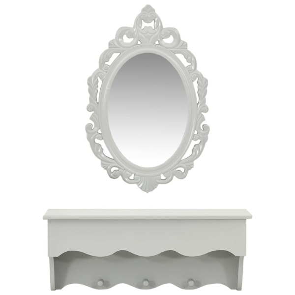 vidaXL Vägghylla för nycklar och smycken med spegel och krokar g grå