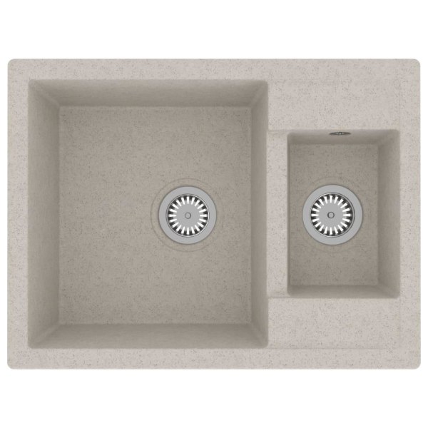 vidaXL Diskho med bräddavlopp dubbla hoar beige granit Beige