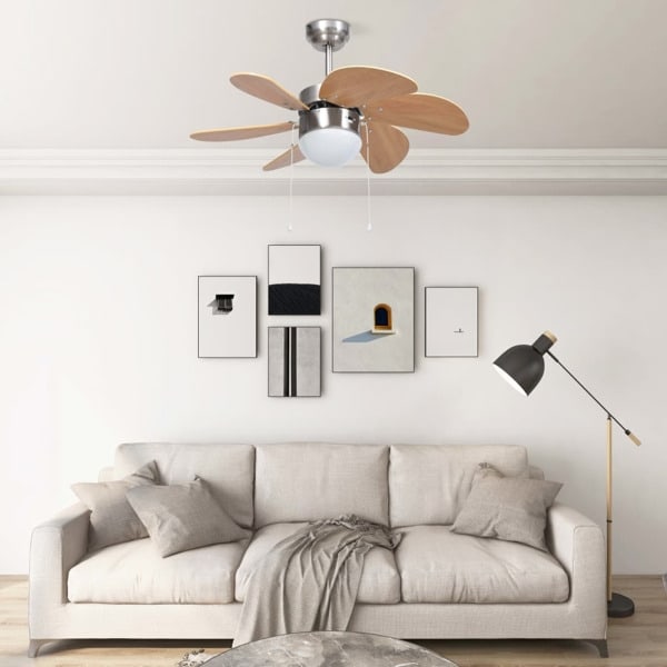 vidaXL Takfläkt med lampa 76 cm ljusbrun Brun