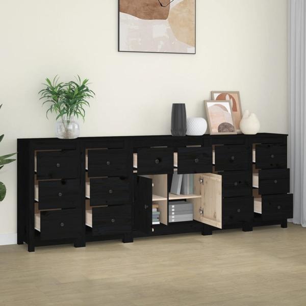 vidaXL Skänk svart 230x35x80 cm massiv furu Svart