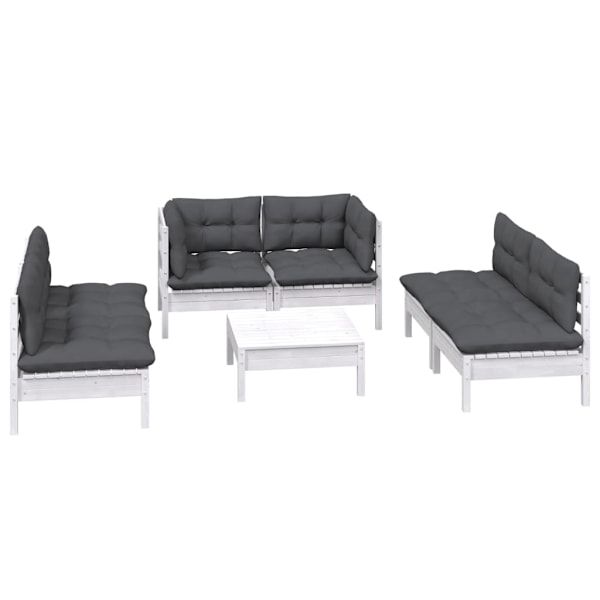 vidaXL Loungegrupp med dynor 7 delar massiv furu Vit