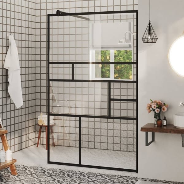 vidaXL Duschvägg med klart ESG-glas 100x195 cm svart Transparent