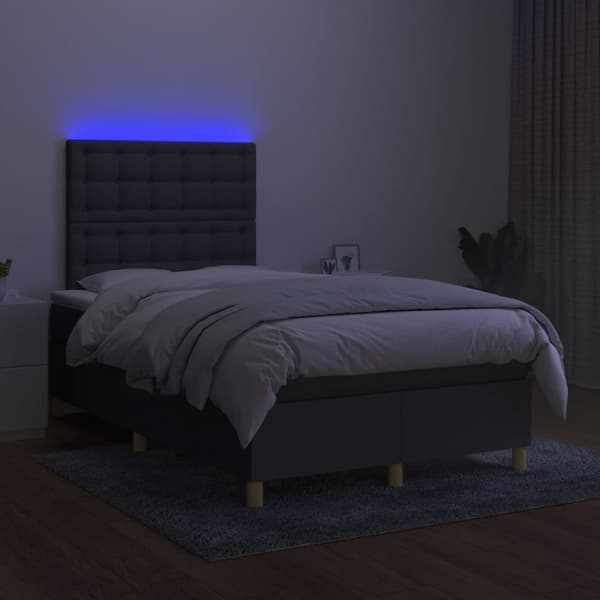 vidaXL Ramsäng med madrass & LED mörkgrå 120x200 cm tyg Grå