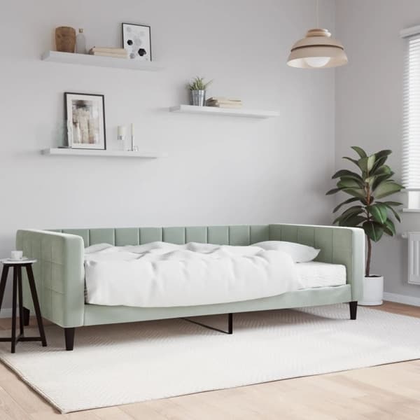 vidaXL Dagbädd med madrass ljusgrå 100x200 cm sammet Grå