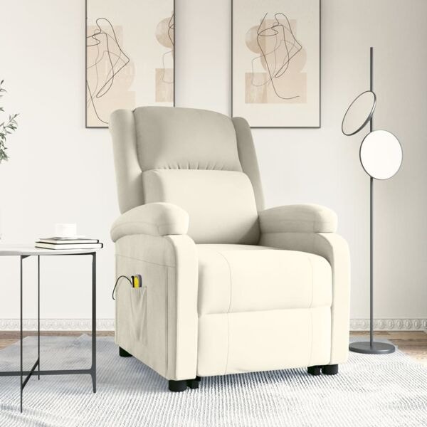 vidaXL Massagefåtölj med uppresningshjälp gräddvit sammet Kräm