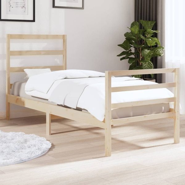 vidaXL Sängram massiv furu 90x190 cm Brun