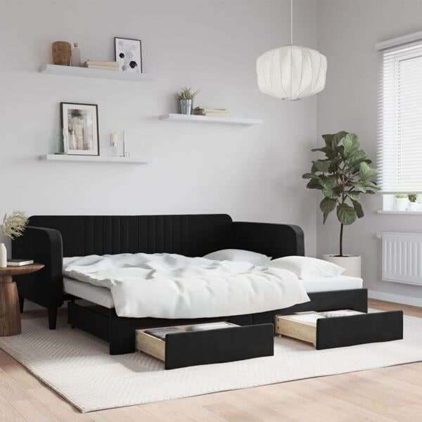 vidaXL Dagbädd utdragbar med lådor svart 90x190 cm sammet Svart