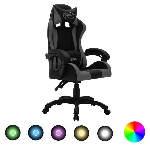 vidaXL Gamingstol med RGB LED-lampor grå och svart konstläder multifärg