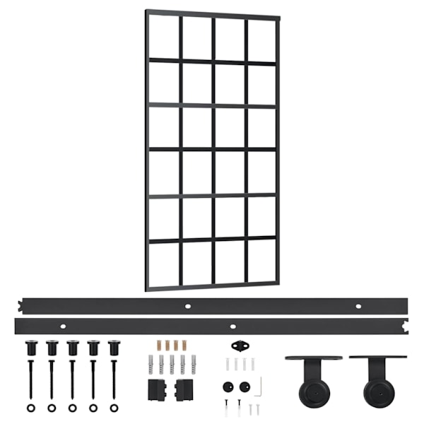 vidaXL Skjutdörr med beslagset ESG glas och aluminium 102x205 cm Svart