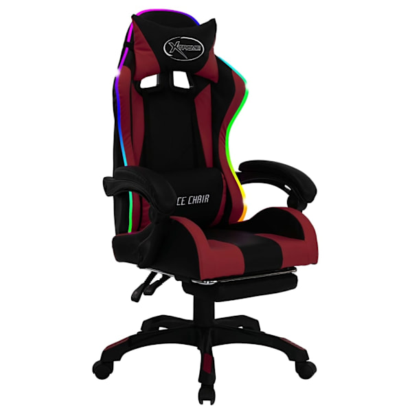 vidaXL Gamingstol med RGB LED-lampor vinröd och svart konstläder multifärg