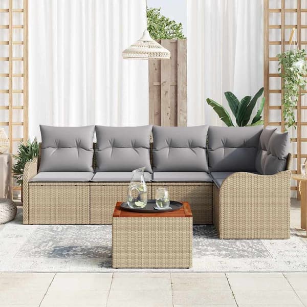 vidaXL Trädgårdsoffset 6 st Beige konstrotting Beige