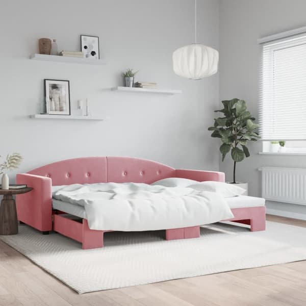 vidaXL Dagbädd utdragbar rosa 90x200 cm sammet Rosa