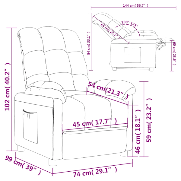 vidaXL Reclinerfåtölj taupe tyg Taupe