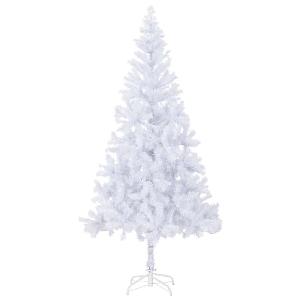 vidaXL Belyst plastgran med kulor 210 cm 910 grenar Vit