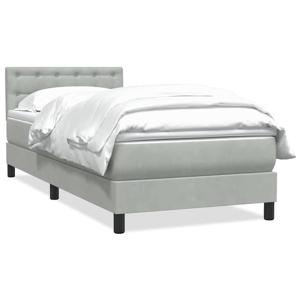 vidaXL Resårsäng med madrass ljusgrå 90x220 cm sammet Grå