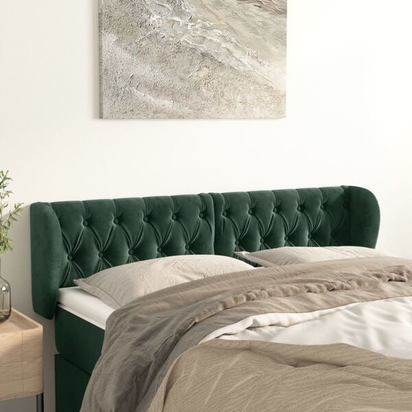 vidaXL Sänggavel med kanter mörkgrön 147x23x78/88 cm sammet Grön