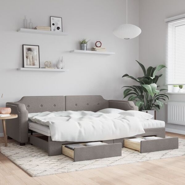 vidaXL Dagbädd utdragbar med lådor taupe 100x200 cm tyg Taupe
