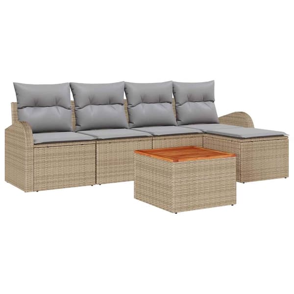 vidaXL Trädgårdsoffset 6 st Beige konstrotting Beige