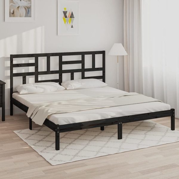vidaXL Sängram svart massivt trä 200x200 cm Svart