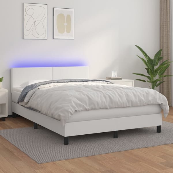 vidaXL Ramsäng med madrass & LED vit 140x190 cm konstläder Vit
