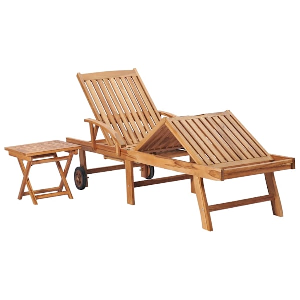 vidaXL Solsäng med bord och dyna massiv teak Creme