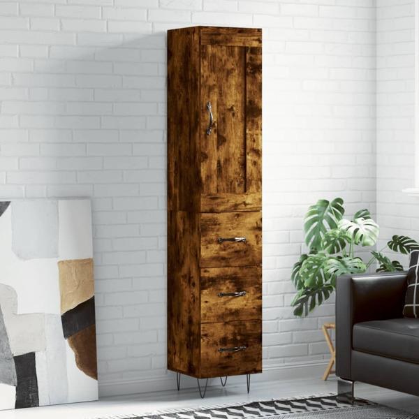 vidaXL Högskåp rökfärgad ek 34,5x34x180 cm konstruerat trä Brun