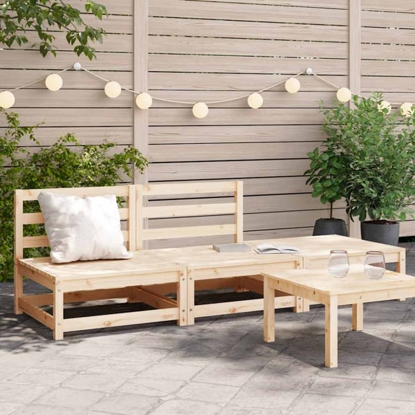 vidaXL Loungegrupp 3 delar massiv furu Brun