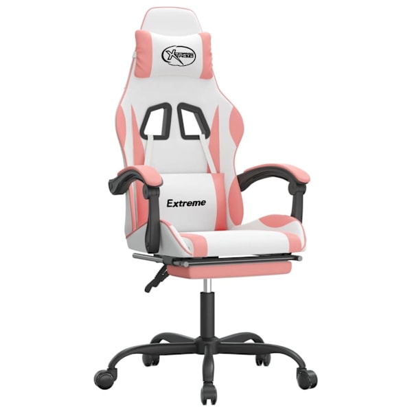 vidaXL Snurrbar gamingstol med fotstöd vit och rosa konstläder Rosa