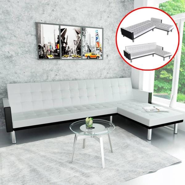 vidaXL L-formad bäddsoffa konstläder vit Vit