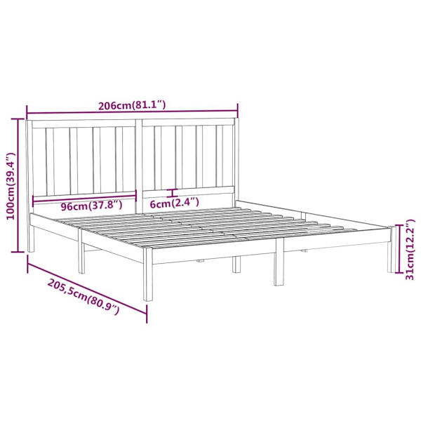 vidaXL Sängram vit massivt trä 200x200 cm Vit