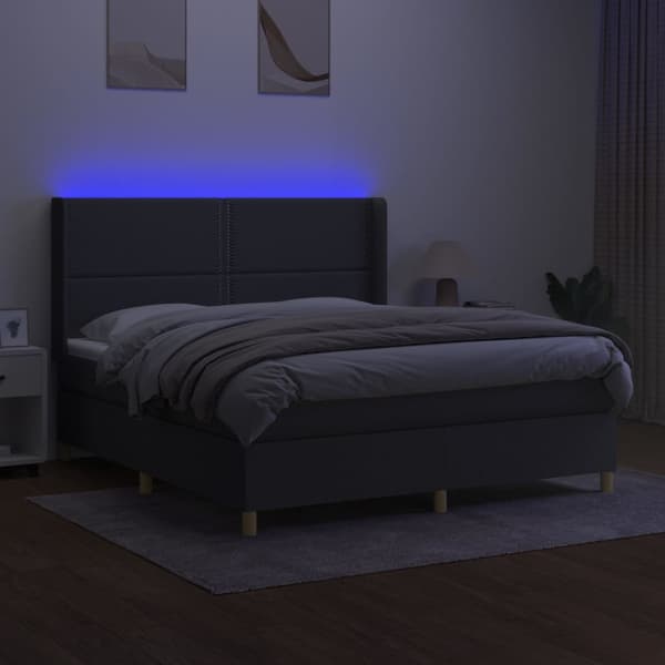 vidaXL Ramsäng med madrass & LED mörkgrå 180x200 cm tyg Grå