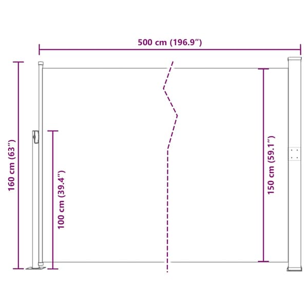vidaXL Infällbar sidomarkis 160 x 500 cm blå Blå