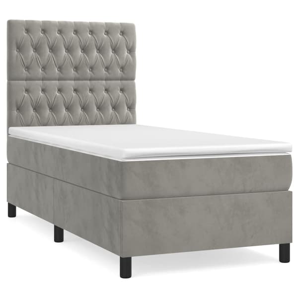 vidaXL Ramsäng med madrass ljusgrå 90x190 cm sammet Grå