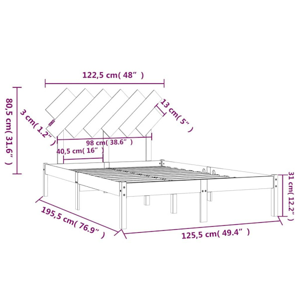 vidaXL Sängram massiv furu 120x190 cm Brun