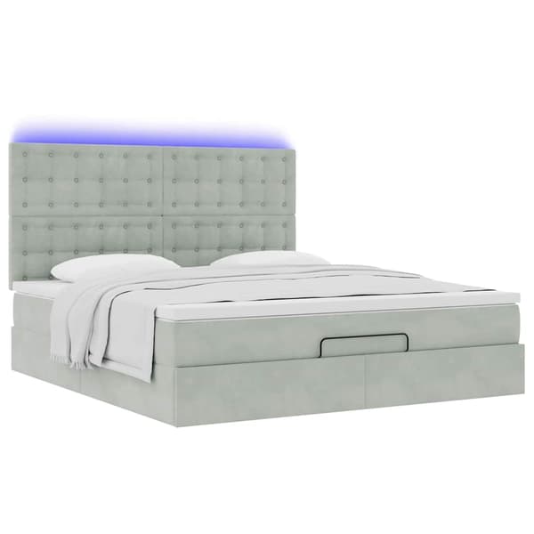 vidaXL Ottoman sängram med madrasser ljusgrå 180x200 cm sammet Grå