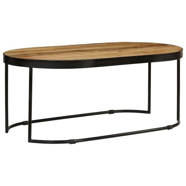 vidaXL Soffbord massivt grovt mangoträ och stål oval 110 cm Brun