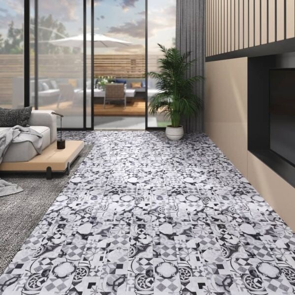 vidaXL PVC-golvbrädor 5,02 m² självhäftande 2 mm grått mönster grå