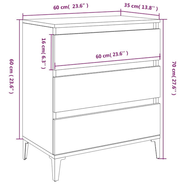 vidaXL Byrå rökfärgad ek 60x35x70 cm konstruerat trä Brun