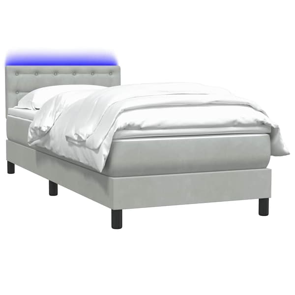 vidaXL Resårsäng med madrass ljusgrå 90x220 cm sammet Grå