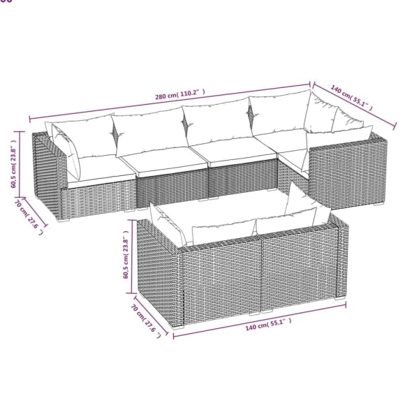 vidaXL Loungegrupp för trädgården med dynor 7 delar grå konstrot grå