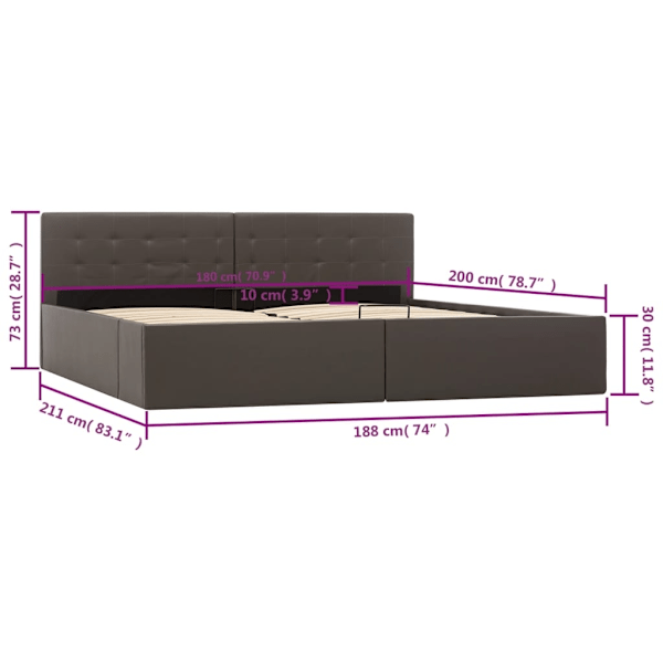 vidaXL Sängram med hydraulisk förvaring grå konstläder 180x200 cm grå