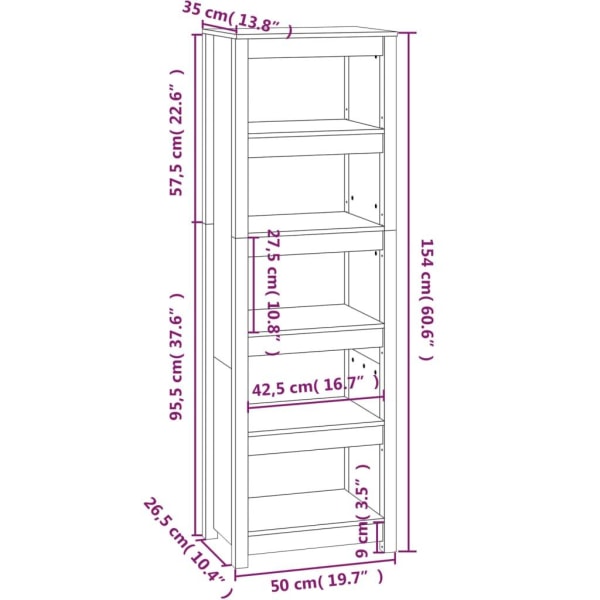 vidaXL Bokhylla honungsbrun 50x35x154 cm massiv furu Brun