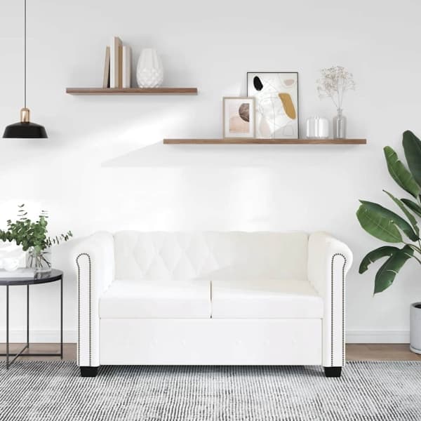 vidaXL Soffa Chesterfield i vit konstläder 2-sitsig Vit