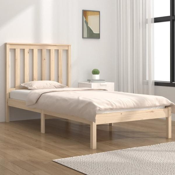vidaXL Sängram massiv furu 90x190 cm Brun