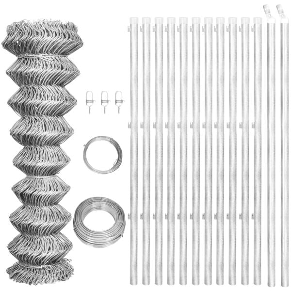 vidaXL Galvaniserat Kedja Länk Staket 25 x 1,25 m med Stolpar Silver
