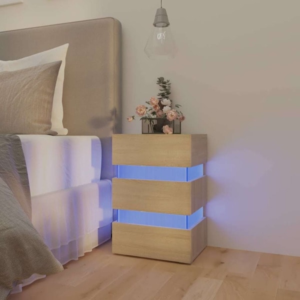 vidaXL Sängskåp LED sonoma-ek 45x35x67 cm konstruerat trä Brun